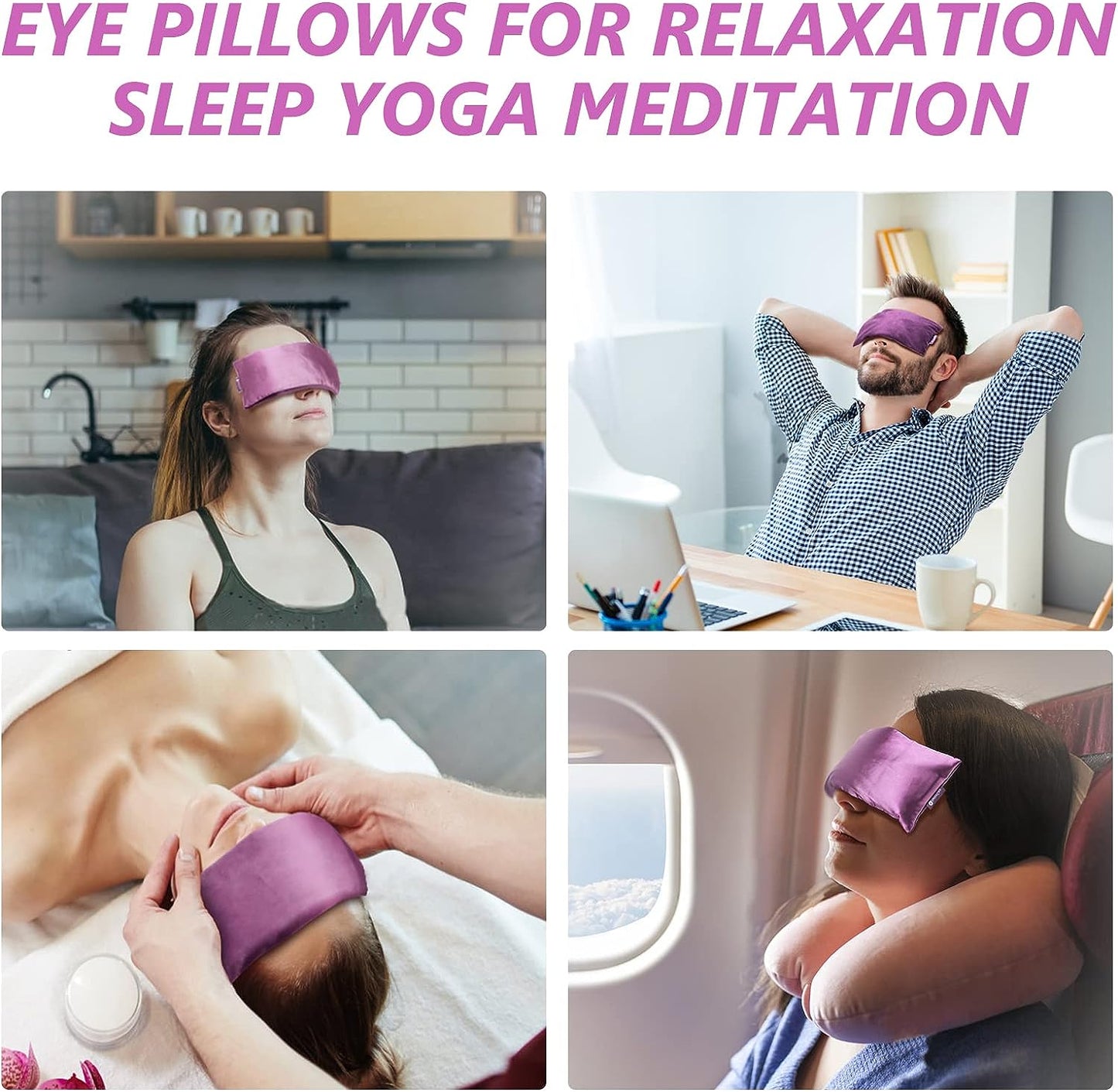 Lavender Eye Pillow for Relaxation, Yoga, Sleeping, Weighted Eye Mask Heated for Headache, Sinus, Dry Eyes Relief, Moist Heat Eye Compress, Meditation Accessories with Aromatherapy, Pack of 2