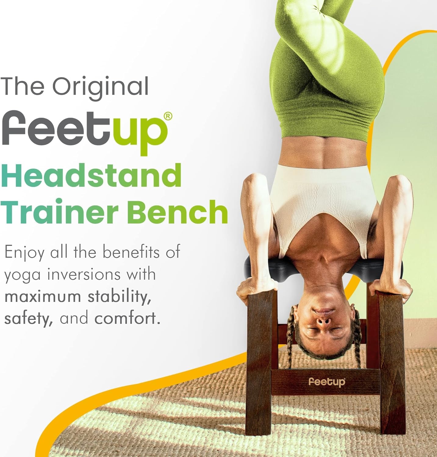 Yoga Headstand Bench, Vegan Handstand Trainer Bench and Stand, Strength Training Inversion Equipment for Relaxation and Strength, Includes App & Starter Kit, 1 Worldwide