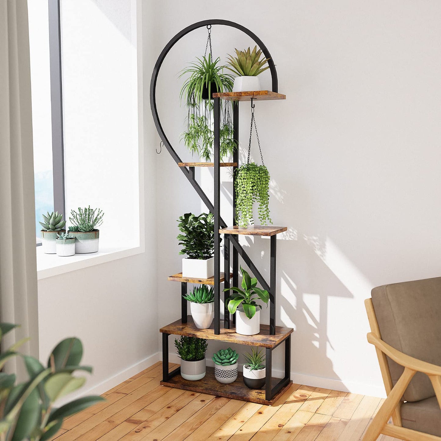 6 Tier Metal Plant Stand, Creative Half Heart Shape Ladder Plant Stands for Indoor Plants Multiple, Black Plant Shelf Rack for Home Patio Lawn Garden (2 Pack)