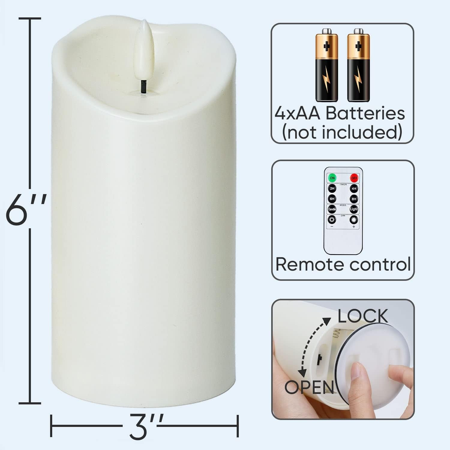 6”X3” Outdoor Waterproof Flameless Candles, LED Candles, Battery Operated Candles with Remote and Timers, Electric Fake Plastic Pillar Candles, Ivory White, Set of 2