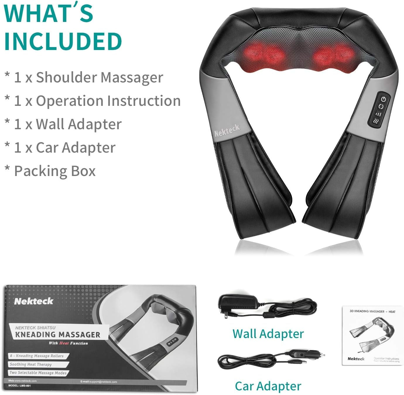 Shiatsu Neck and Back Massager with Soothing Heat,  Electric Deep Tissue 3D Kneading Massage Pillow for Shoulder, Leg, Body Muscle Pain Relief, Home, Office, and Car Use