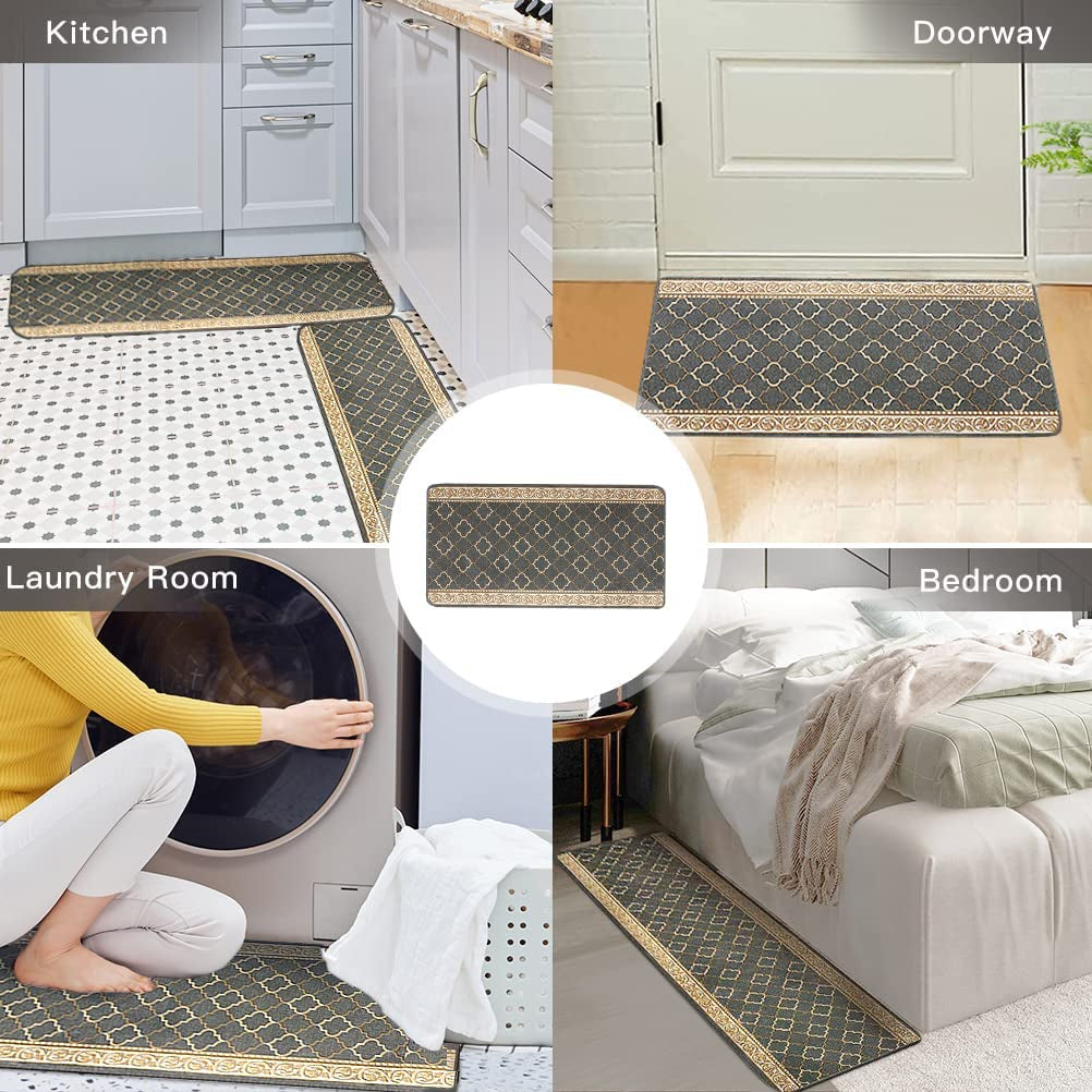 Washable Kitchen Mats, 3 Pcs Anti-Fatigue Kitchen Rugs, Non-Slip Kitchen Runner Carpet Set, Non-Skid Standing Floor Mat for Hallway, Laundry, Bathroom, in Front of Sink,20X32In+20X47In+20X59In