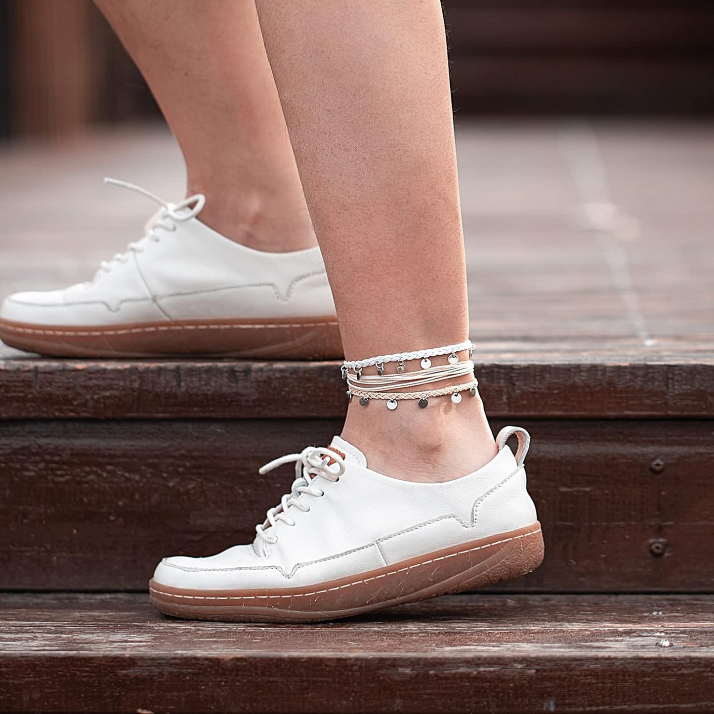 String Ankle Bracelets Waterproof Rope Anklets Braided Beach Boho Coin Anklets Cute Friendship Foot Jewelry for Women Teen Girls