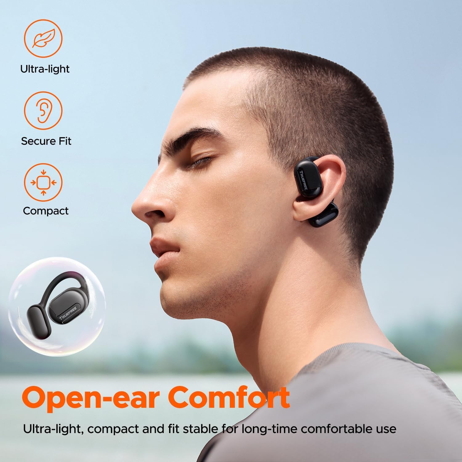 O1 Open Ear Headphones Bluetooth 5.3 Wireless Open Ear Earbuds with 16.2Mm Driver, Immersive Stereo Sound, Noise-Cancellation Mic for Clear Calls, 45H Playtime, for Sports Workout Gaming
