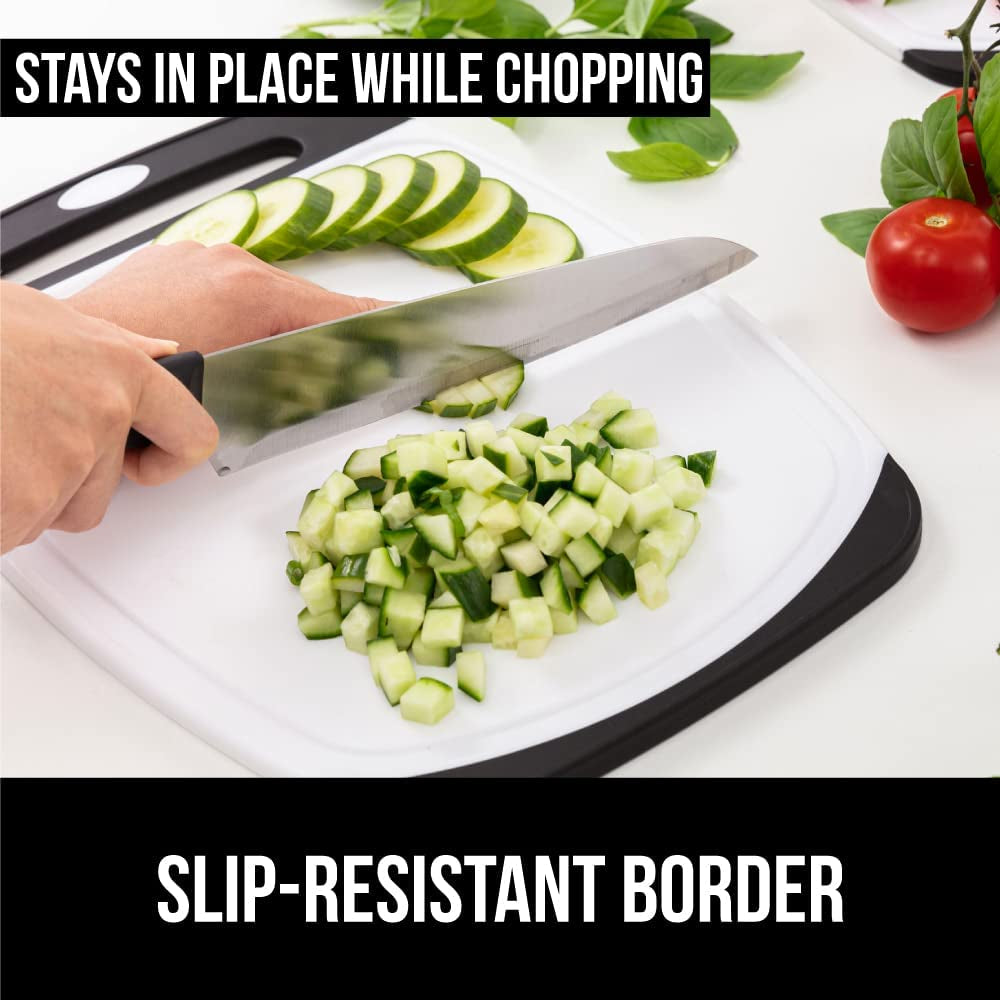 Gorilla Grip Durable Kitchen Cutting Board Set of 3, BPA Free, Reversible Use, Easy Grip Rubber Handles, Deep Juice Grooves, Large Food Chopping Boards, Dishwasher Safe, Chop Meat, Veggies, Black