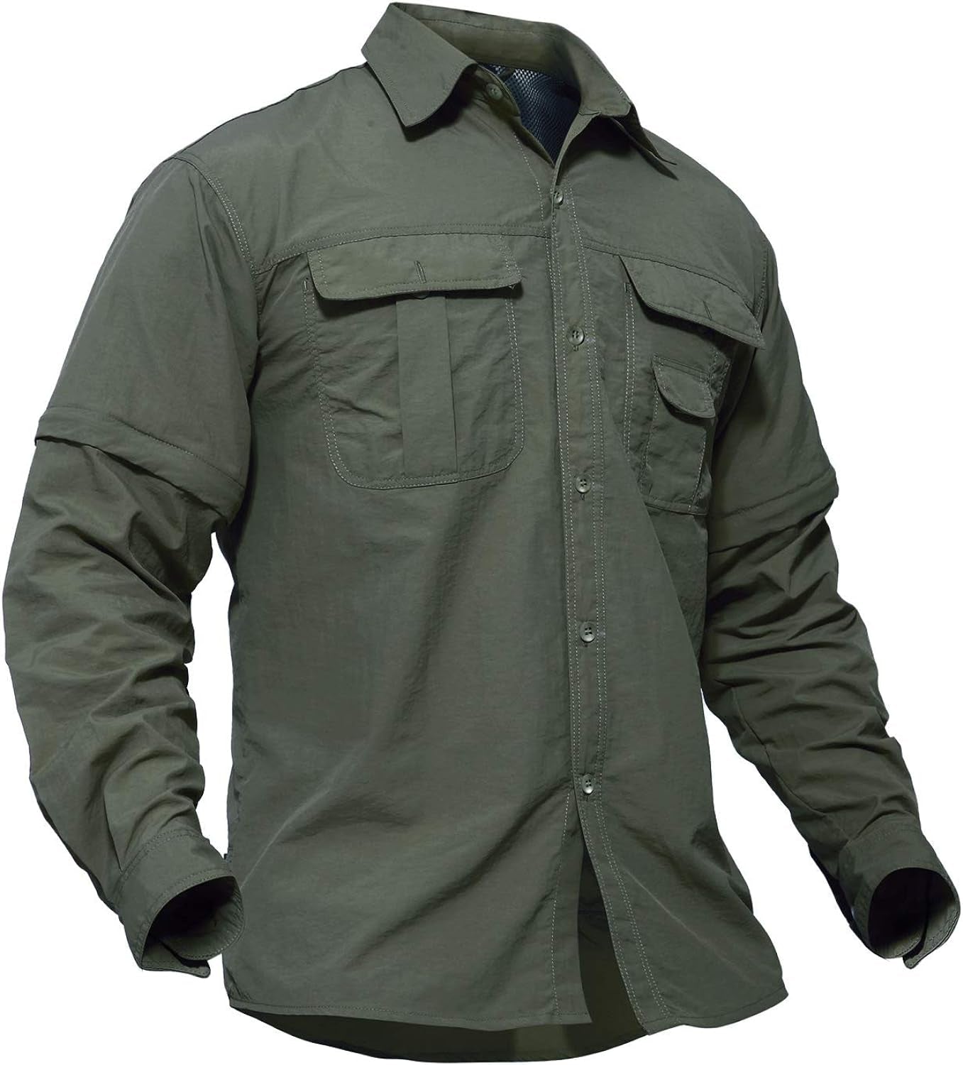 Men'S Breathable Quick Dry UV Protection Solid Convertible Long Sleeve Shirt