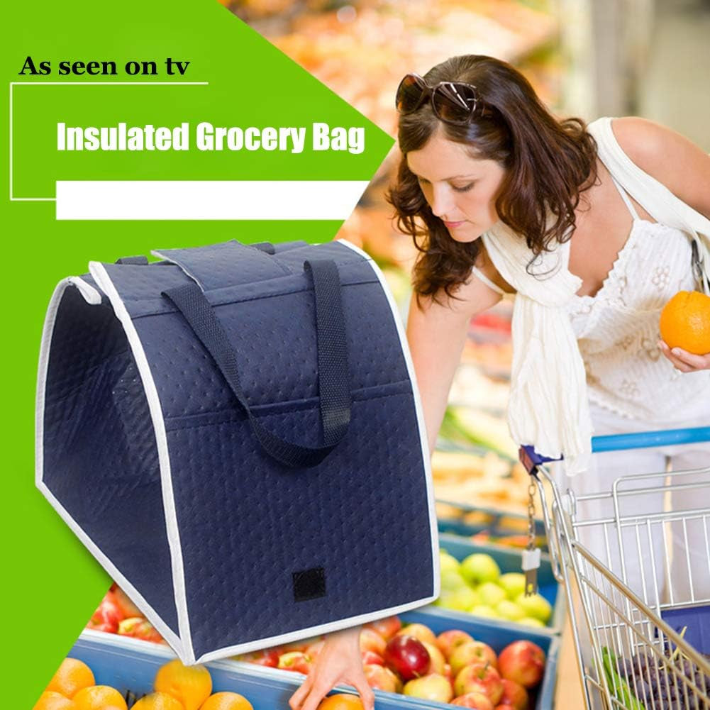 2Pack Insulated Reusable Grab Shopping Bag Collapsible Grocery Shopping Tote Bags with Handles,Clip on Shopping Cart as Seen on TV