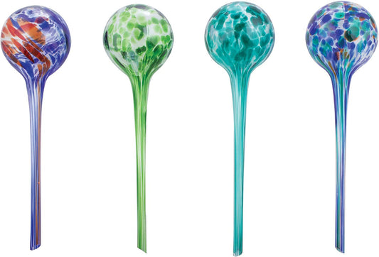 4 Piece Plant Watering Globe Set, Colorful Hand-Blown Glass, Automatic Watering System