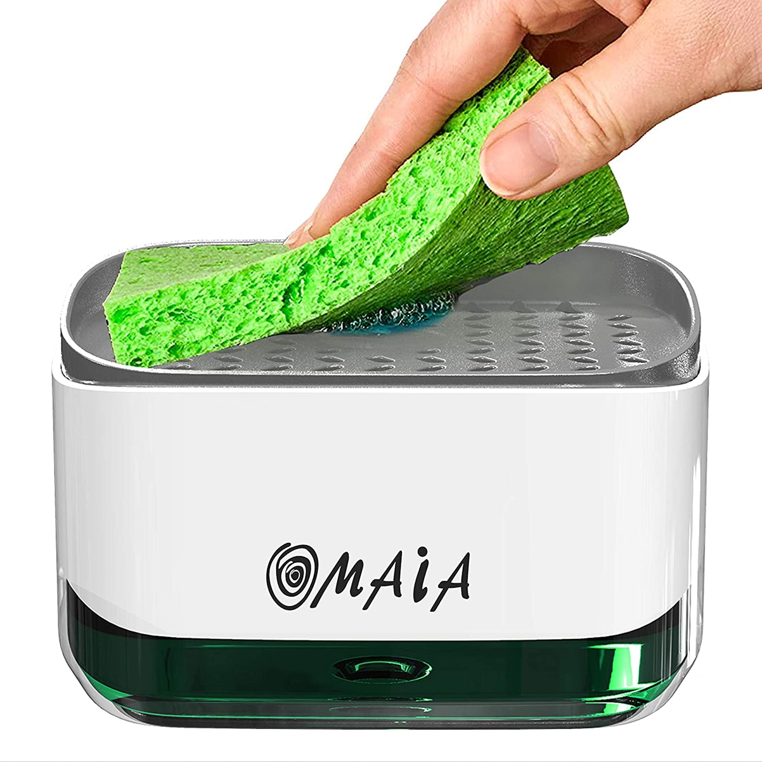 OMAIA 2-In-1 Kitchen Soap Dispenser with Sponge Holder - Dishwashing Liquid Dispenser for Kitchen - Smart Kitchen Gadgets 2022 - Sink Countertop Organizer - Dish Soap Dispenser for Kitchen Sink…