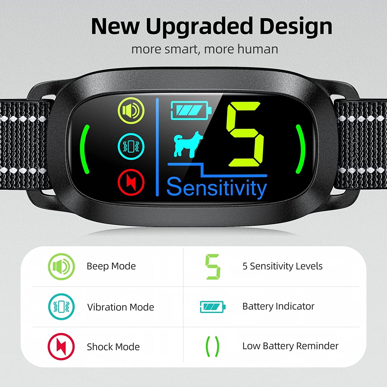 Dog Bark Collar,  Rechargeable Smart Collar, anti Barking Training Collar with 5 Adjustable Sensitivity Beep Vibration Shock, Bark Collar for Large Medium Small Dogs (Black)