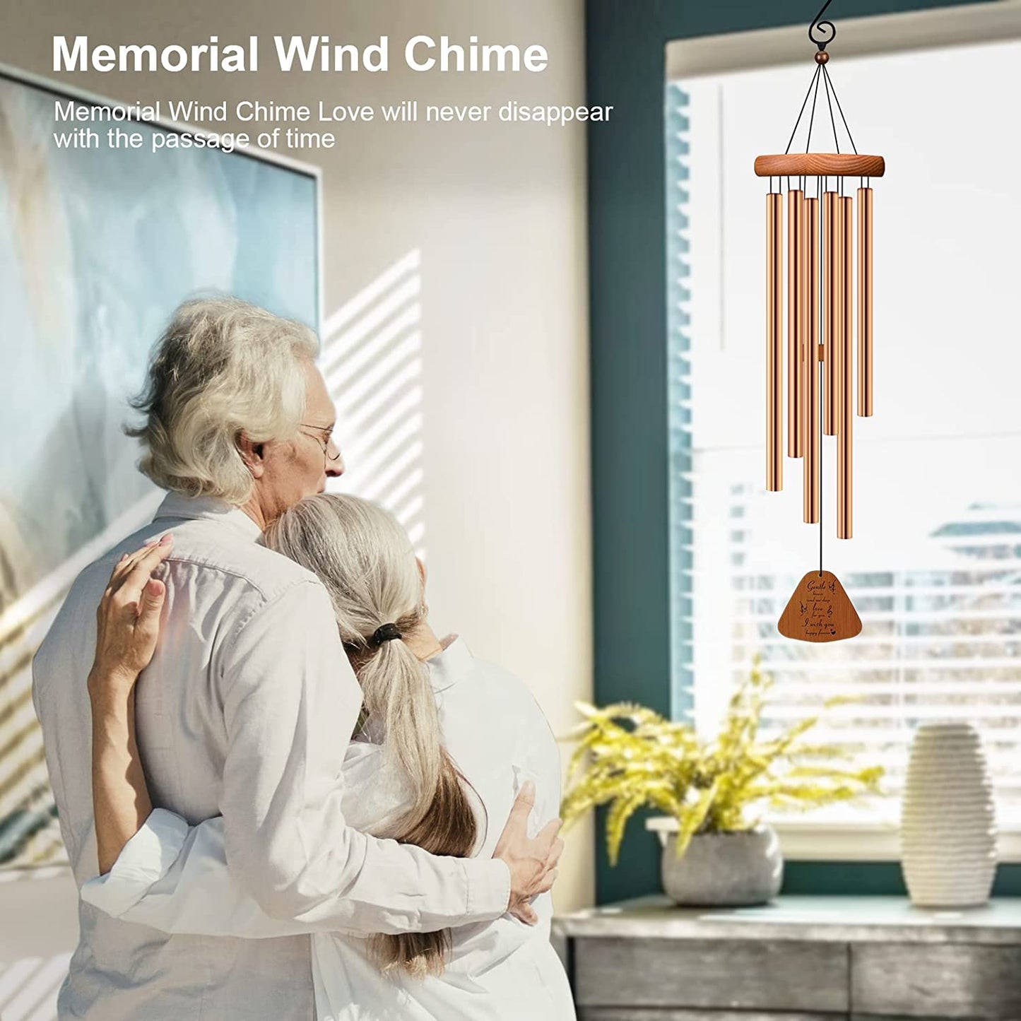 Wind Chimes for Outside,Sympathy Gift Memorial Wind Chimes for Loss of Loved One Prime,Special and Meaningful Bereavement Gifts for Loss of Mother Father Home Decor Outdoor Garden Golden