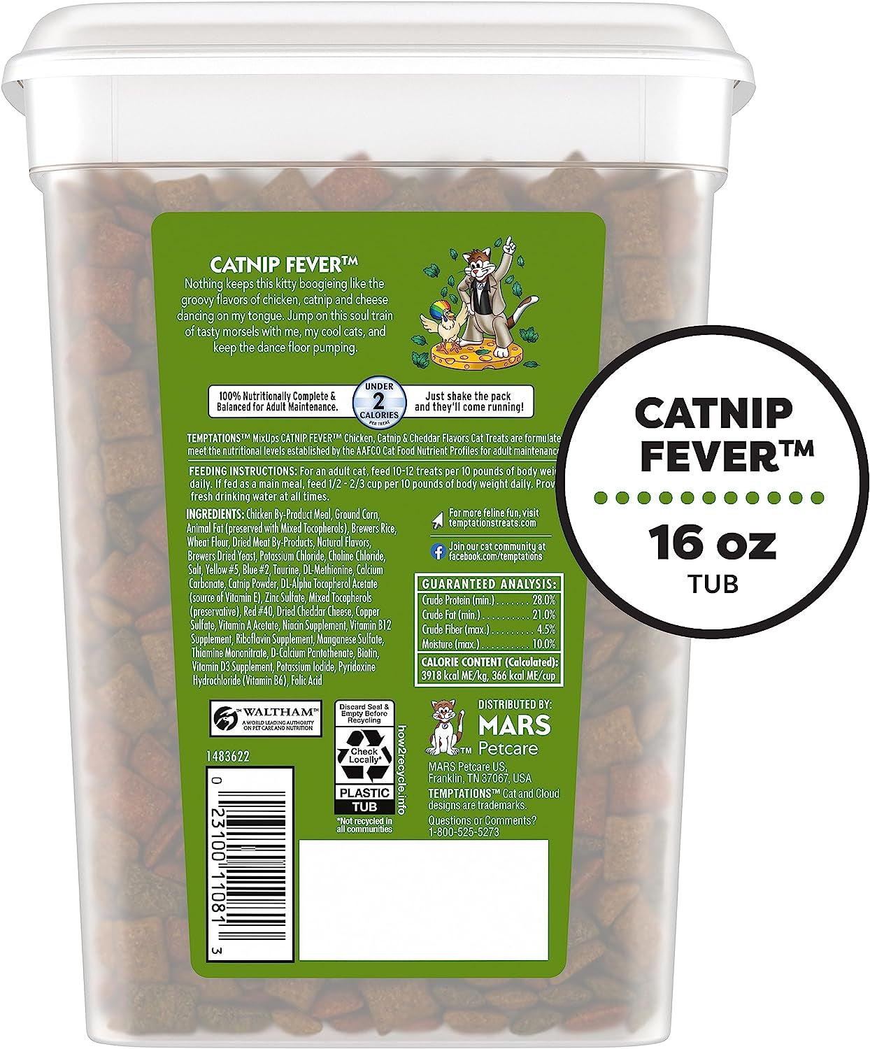 MIXUPS Crunchy and Soft Cat Treats Catnip Fever Flavor, 16 Oz. Tub