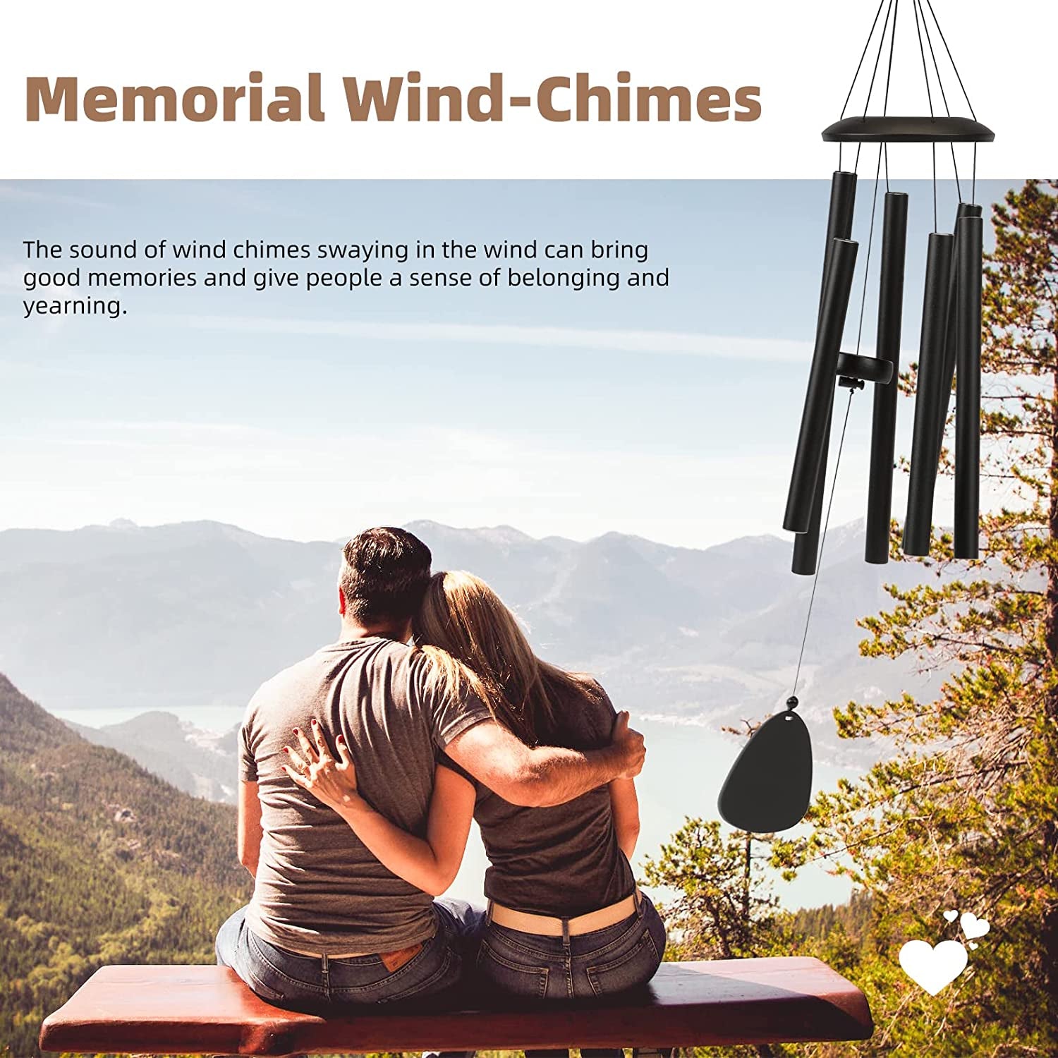 Wind-Chimes-Outdoor-Large-Decor, Deep Tone Soothing Melodic Tones Windchimes, Wind Chimes for Outside, Memorial Wind Chimes Best Gift for Mom Women Grandma Neighbors（32" Black Coated Aluminum）