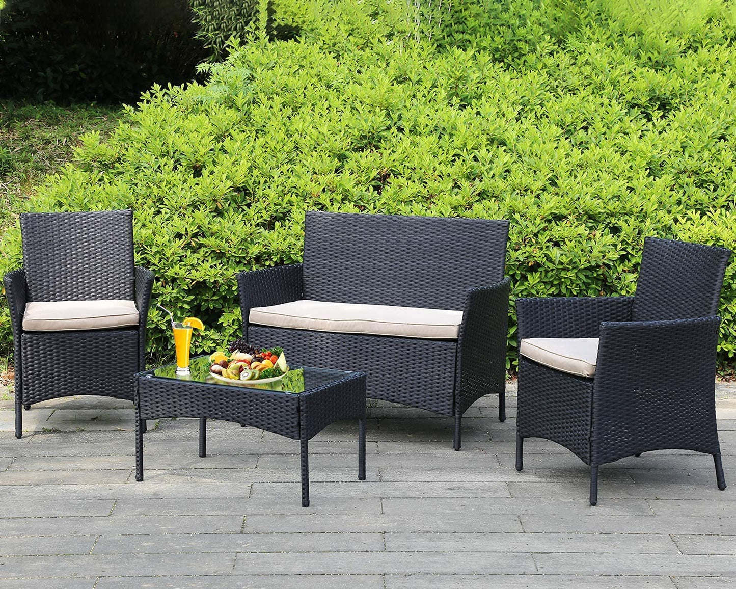 Outdoor Patio Furniture Sets 4 Pieces Patio Set Rattan Chair Wicker Sofa Conversation Set Patio Chair for Backyard Lawn Porch Poolside Balcony Garden Furniture Sets with Coffee Table