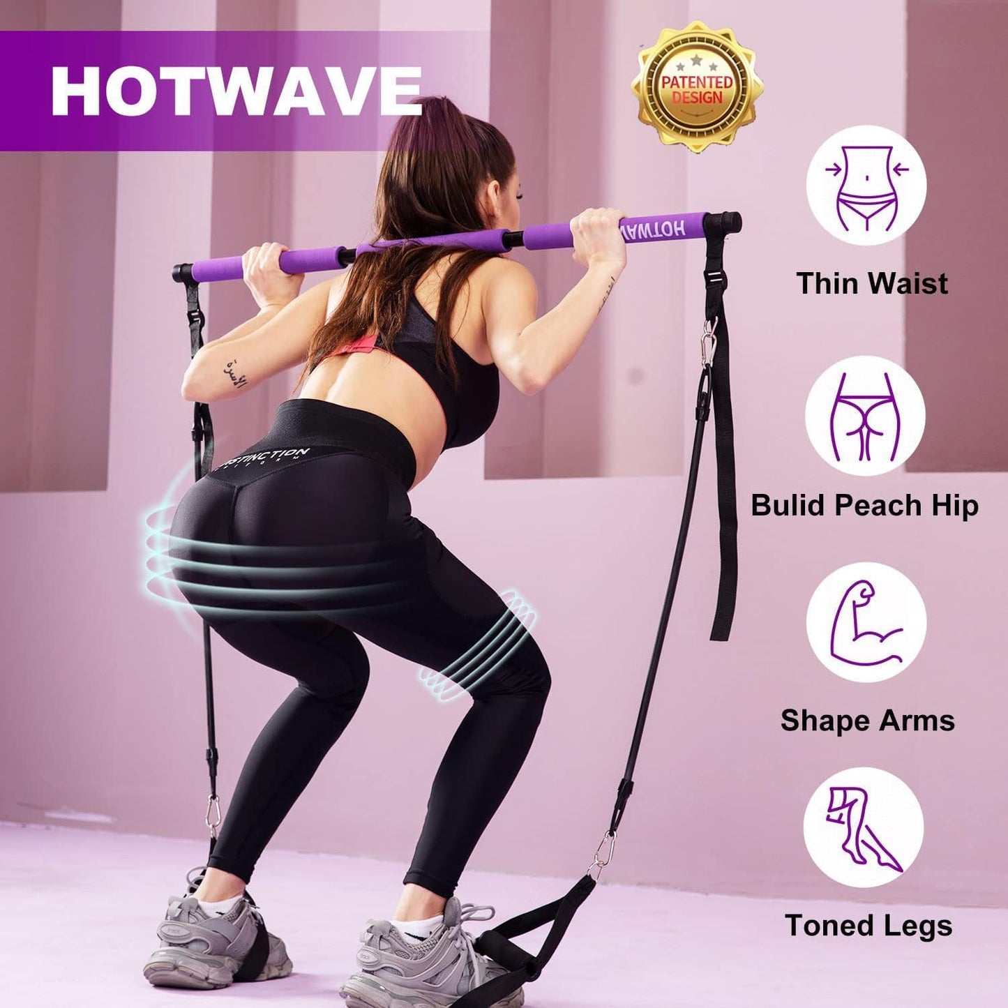 Pilates Bar Kit with Resistance Band Set, Exercise Bar with AB Roller,Yoga Stretching Equipment, Portable Home Gym