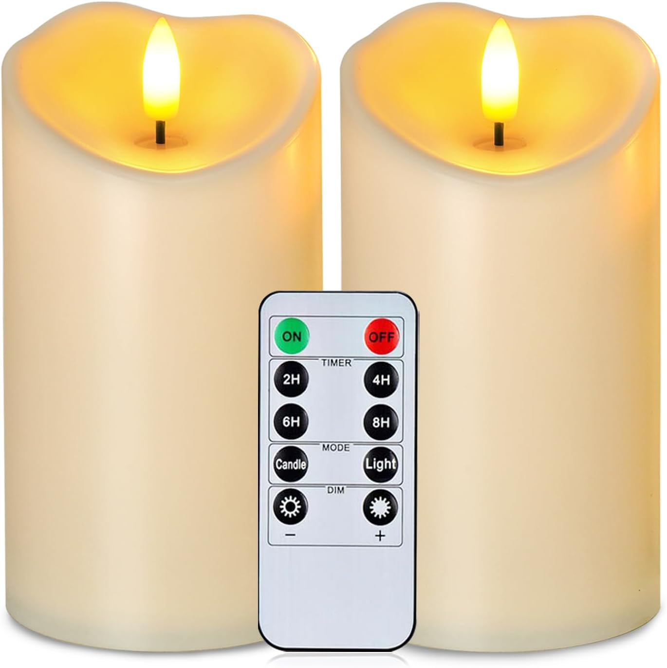 6”X3” Outdoor Waterproof Flameless Candles, LED Candles, Battery Operated Candles with Remote and Timers, Electric Fake Plastic Pillar Candles, Ivory White, Set of 2