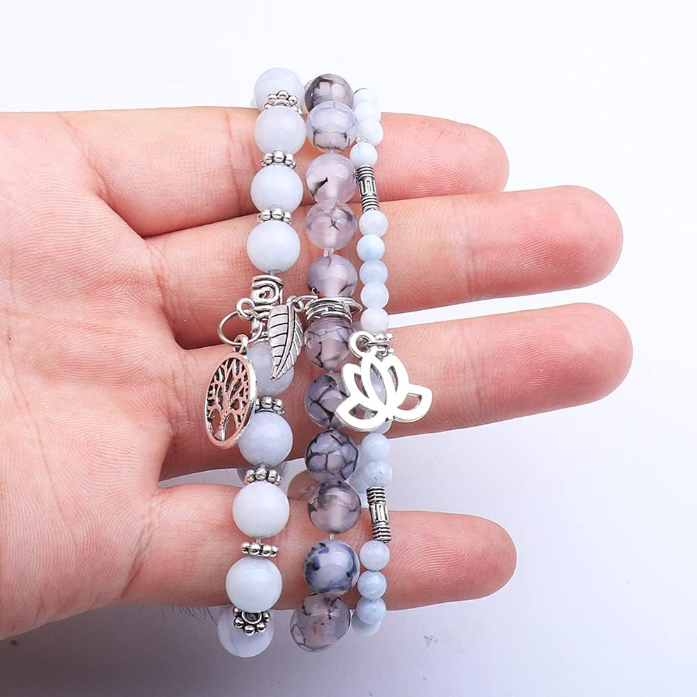  Healing Stone Bracelets,Multilayer Lotus Chakra Stone Reiki Bracelet Sets,Anxiety Crystal Natural Stone,For Women Stress Relief