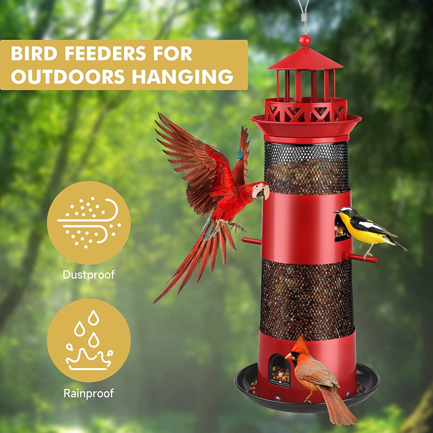 Bird Feeders for Outdoors Hanging, Squirrel Proof Wild Bird Feeder for Outside, Metal Bird Seed Feeder for Small Birds, 4 Lbs Large Capacity for Cardinal, Finch, Sparrow, Blue Jay.