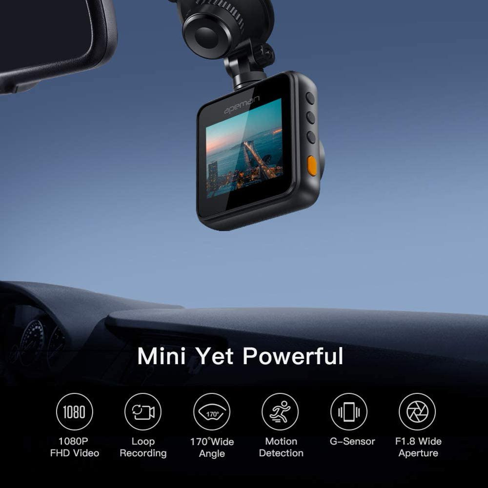 Dash Camera for Cars 1080P Mini Dash Cam Car Security Camera with Night Vision, 170° Wide Angle, Motion Detection, Parking Monitoring, G-Sensor, Loop Recording, Support Micro 128GB Max, Black