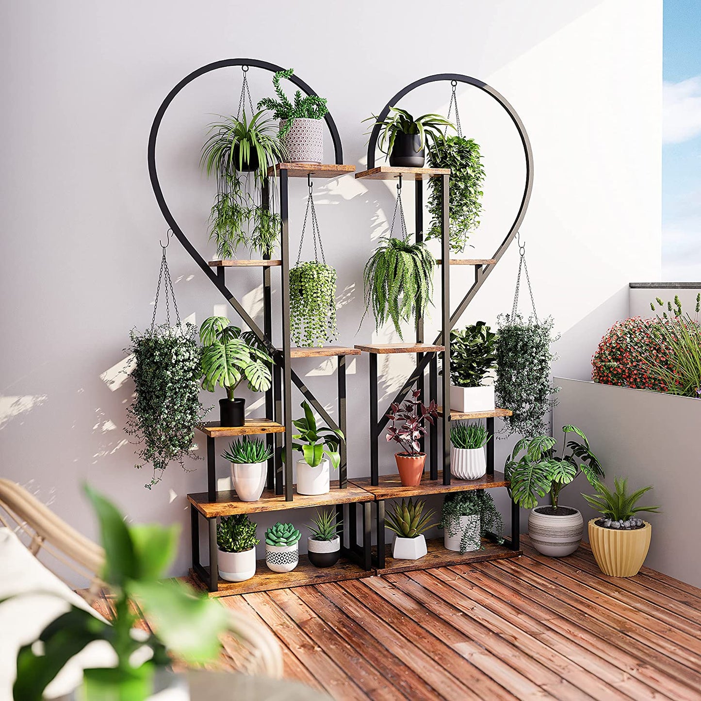 6 Tier Metal Plant Stand, Creative Half Heart Shape Ladder Plant Stands for Indoor Plants Multiple, Black Plant Shelf Rack for Home Patio Lawn Garden (2 Pack)