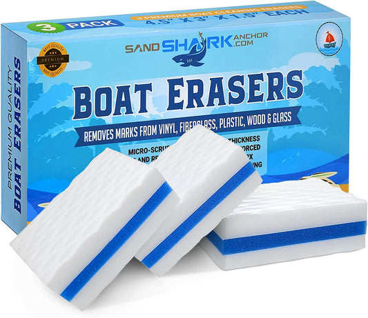 Sandshark Premium Boat Erasers 3 Pack Removes Scuffs Marks Dirt & Grime Magically Clean Fiberglass Gelcoat Plastic Vinyl Great Gift Idea or Gadgets for Men
