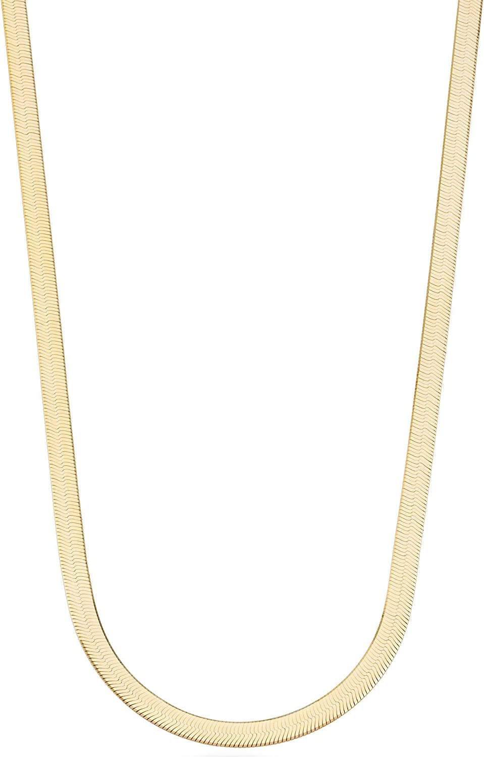 Solid 18K Gold over Sterling Silver Italian 4.5Mm Flexible Flat Herringbone Chain Necklace for Women and Men, 925 Made in Italy