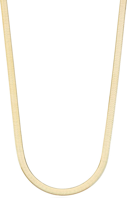 Solid 18K Gold over Sterling Silver Italian 4.5Mm Flexible Flat Herringbone Chain Necklace for Women and Men, 925 Made in Italy