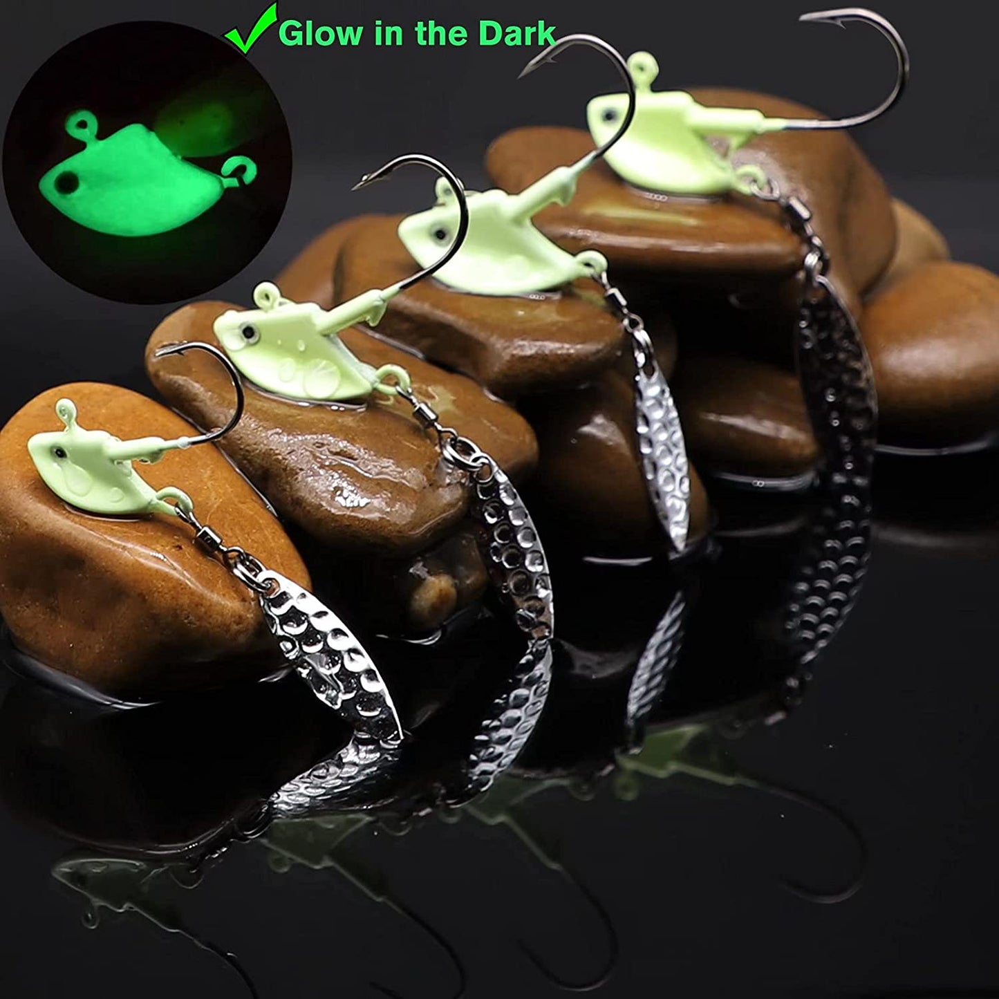 Fishing Jig Heads Underspin Jig Heads with Willow Blade Glow/Green/Blue/Colorful/Red 1/8Oz 1/4Oz 3/8Oz 1/2Oz 10Pcs