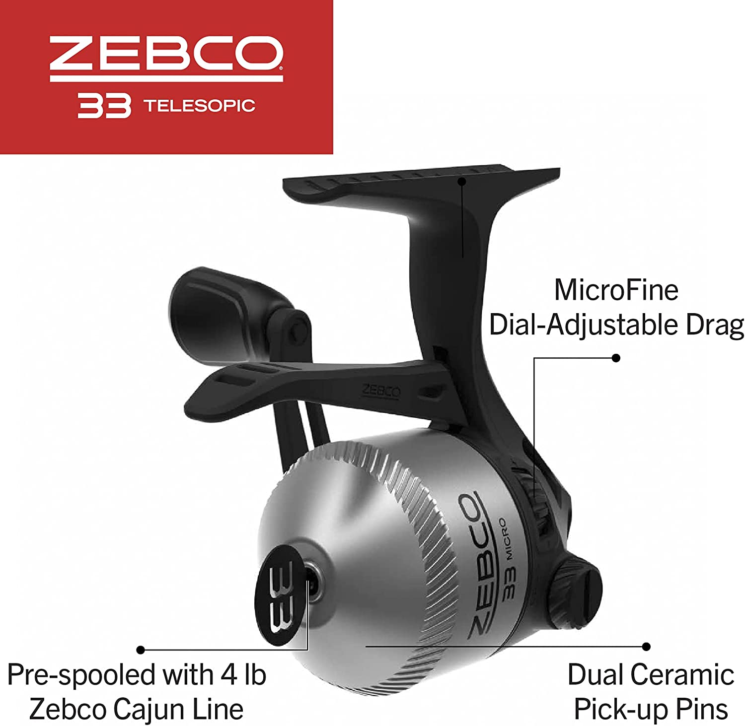 Zebco 33 Spinning Reel and Telescopic Fishing Rod Combo