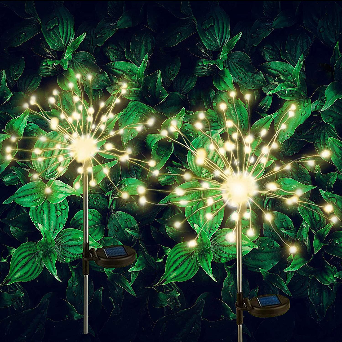 2 PCS Solar Firework Light, Outdoor Solar Garden Decorative Lights 120 LED Powered 40 Copper Wires String DIY Landscape Light for Walkway Pathway Backyard Christmas Decoration Parties (Warm White)