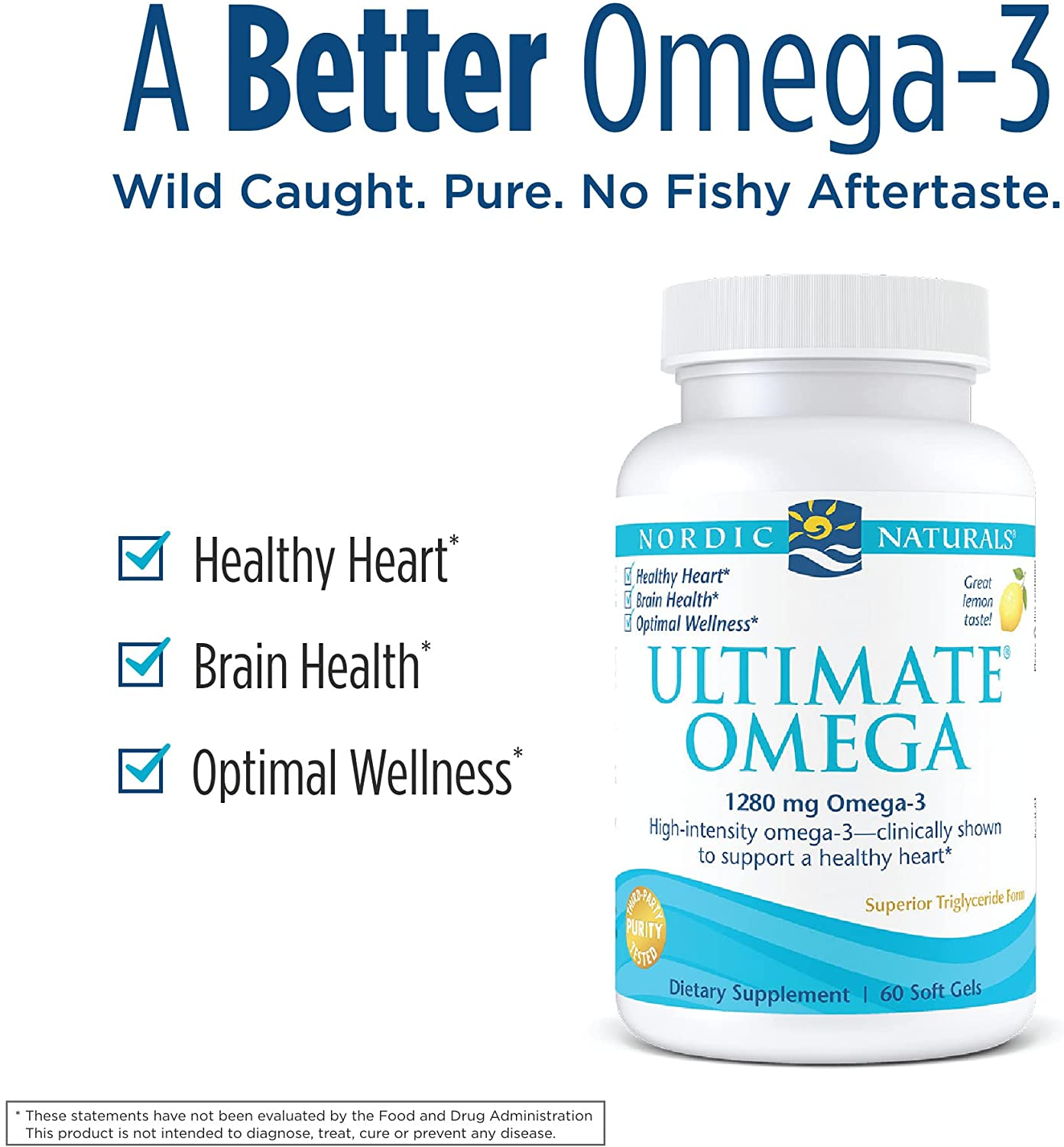 Ultimate Omega, Lemon Flavor - 1280 Mg Omega-3-60 Soft Gels - High-Potency Omega-3 Fish Oil Supplement with EPA & DHA - Promotes Brain & Heart Health - Non-Gmo - 30 Servings