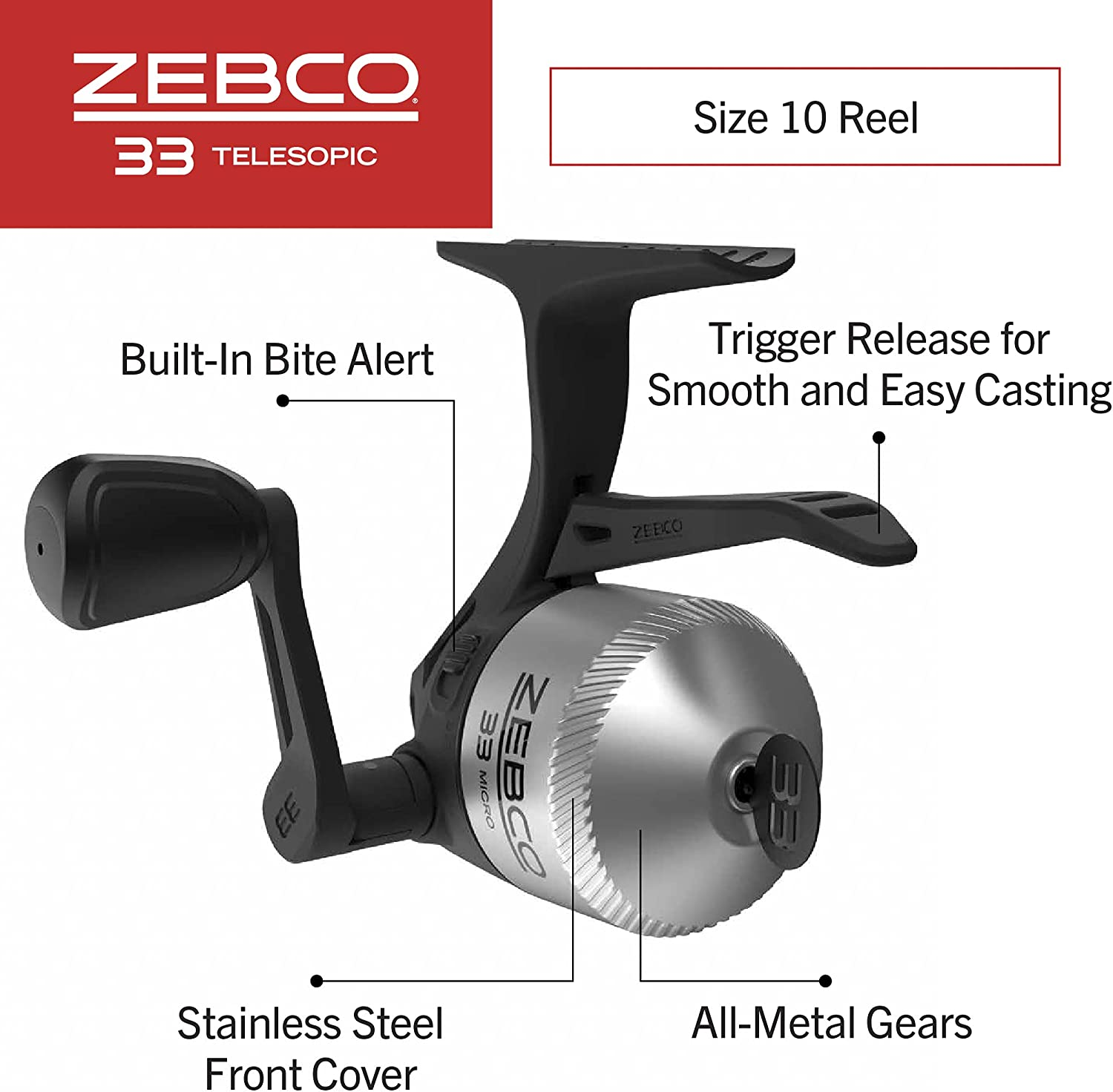 Zebco 33 Spinning Reel and Telescopic Fishing Rod Combo