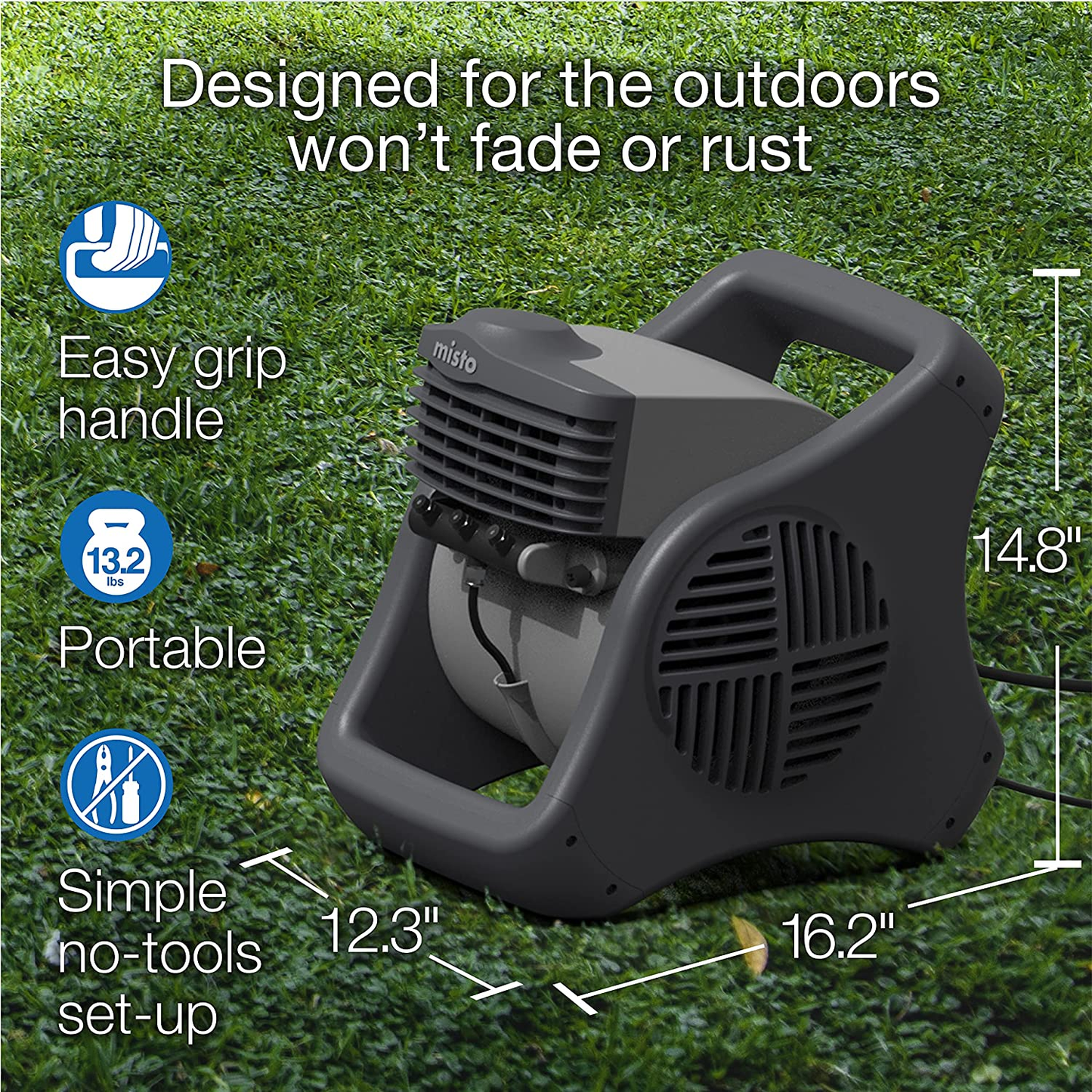 Lasko 7050 Misto Outdoor Misting Fan - Features Cooling Misters, Ideal for Camping, Patios, Picnics, & More