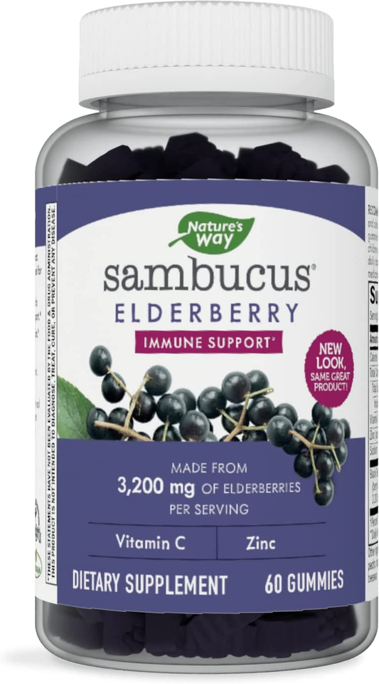 Sambucus Black Elderberry Gummies with Vitamin C and Zinc for Adult, Immune Support*, 3200 Mg, 60 Count