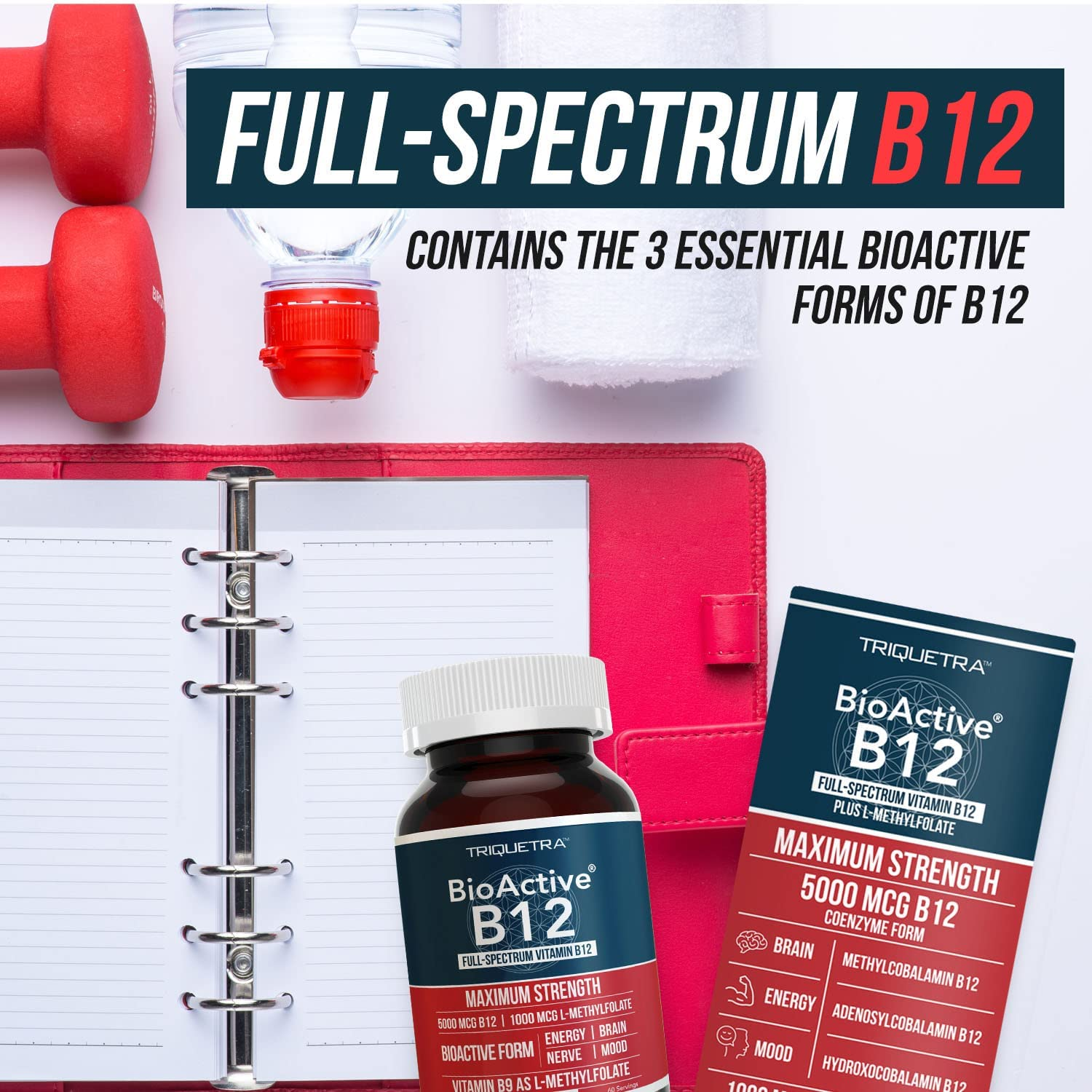 Bioactive Vitamin B12 - 5000 Mcg, Contains 3 Bioactive B12 Forms plus Methylfolate Cofactor - Methyl B12, Adenosyl B12 & Hydroxy B12 | Supports Energy, Metabolism & Mood | Vegan, Non-Gmo (60 Servings)