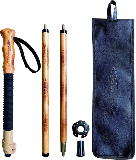 FOREST PILOT Trekking Poles- 1-Pc Pack - Adjustable Hiking or Walking Stick –Strong, Natural Beech Wood - Quick Adjust Flip-Lock - Beech Wood Grip, Leather Strap