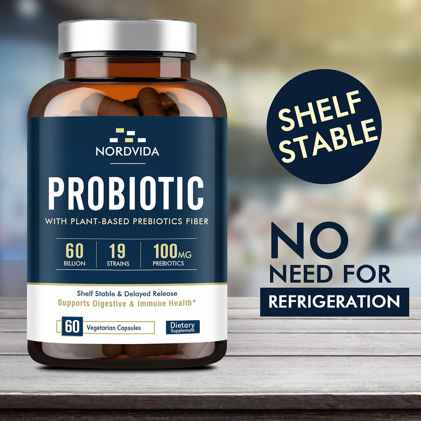 Probiotics 60 Billion CFU 19 Strains with Organic Prebiotic for Men & Women, Shelf Stable Delayed Release, No Need for Refrigeration, Digestive & Immune Health, Vegan, Non-Gmo, No Soy Dairy, 60 Caps