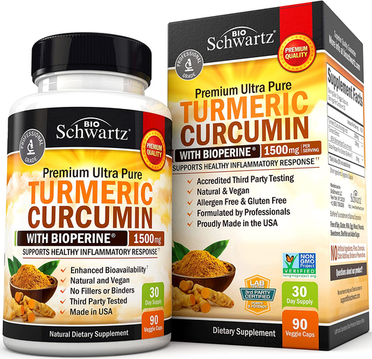 Turmeric Curcumin with Bioperine 1500Mg - Natural Joint & Healthy Inflammatory Support with 95% Standardized Curcuminoids for Potency & Absorption - Non-Gmo, Gluten Free Capsules with Black Pepper.