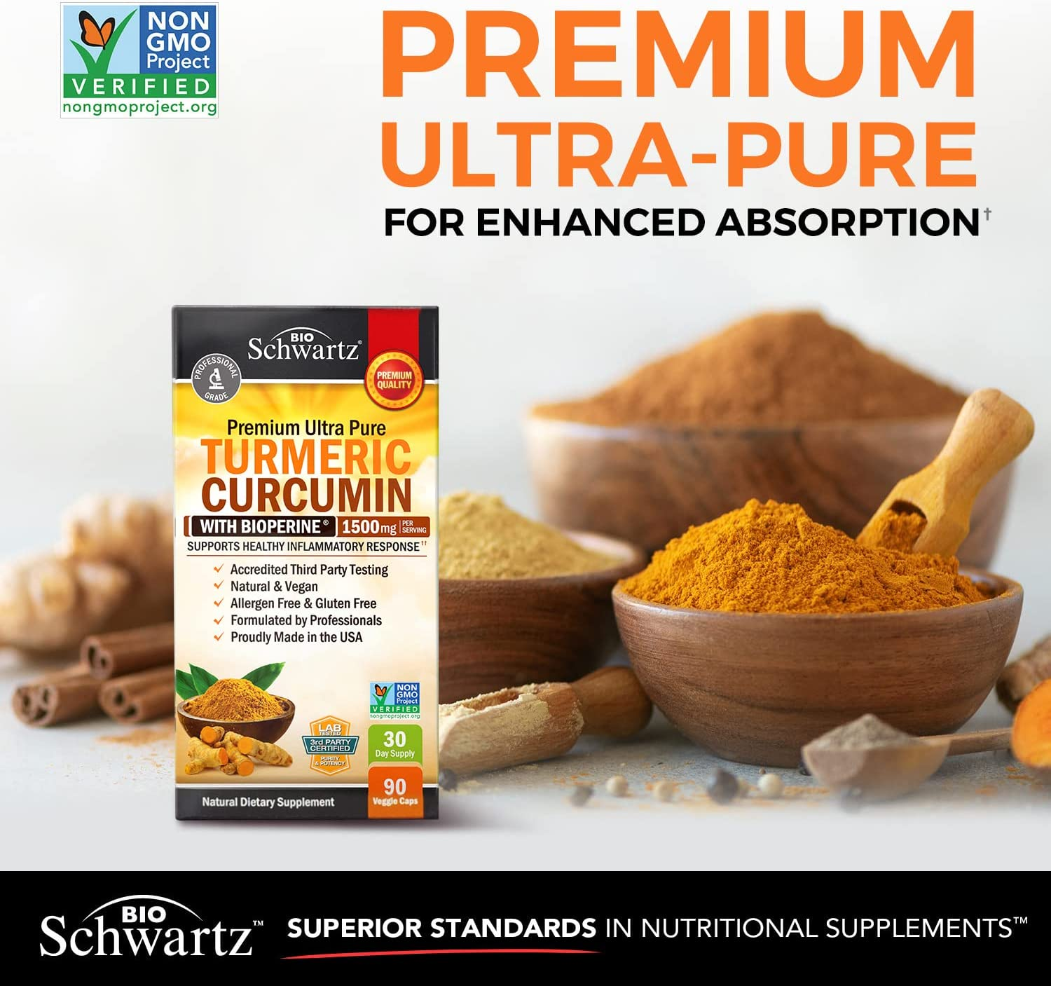 Turmeric Curcumin with Bioperine 1500Mg - Natural Joint & Healthy Inflammatory Support with 95% Standardized Curcuminoids for Potency & Absorption - Non-Gmo, Gluten Free Capsules with Black Pepper.