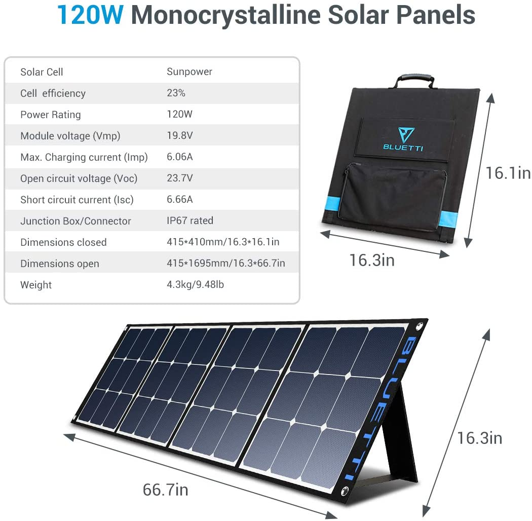 BLUETTI SP120 120W Solar Panel for AC200P/EB70/AC50S/EB150/EB240 Solar Generator,Portable Foldable Solar Panel for Outdoors Camping Vanlife off Grid