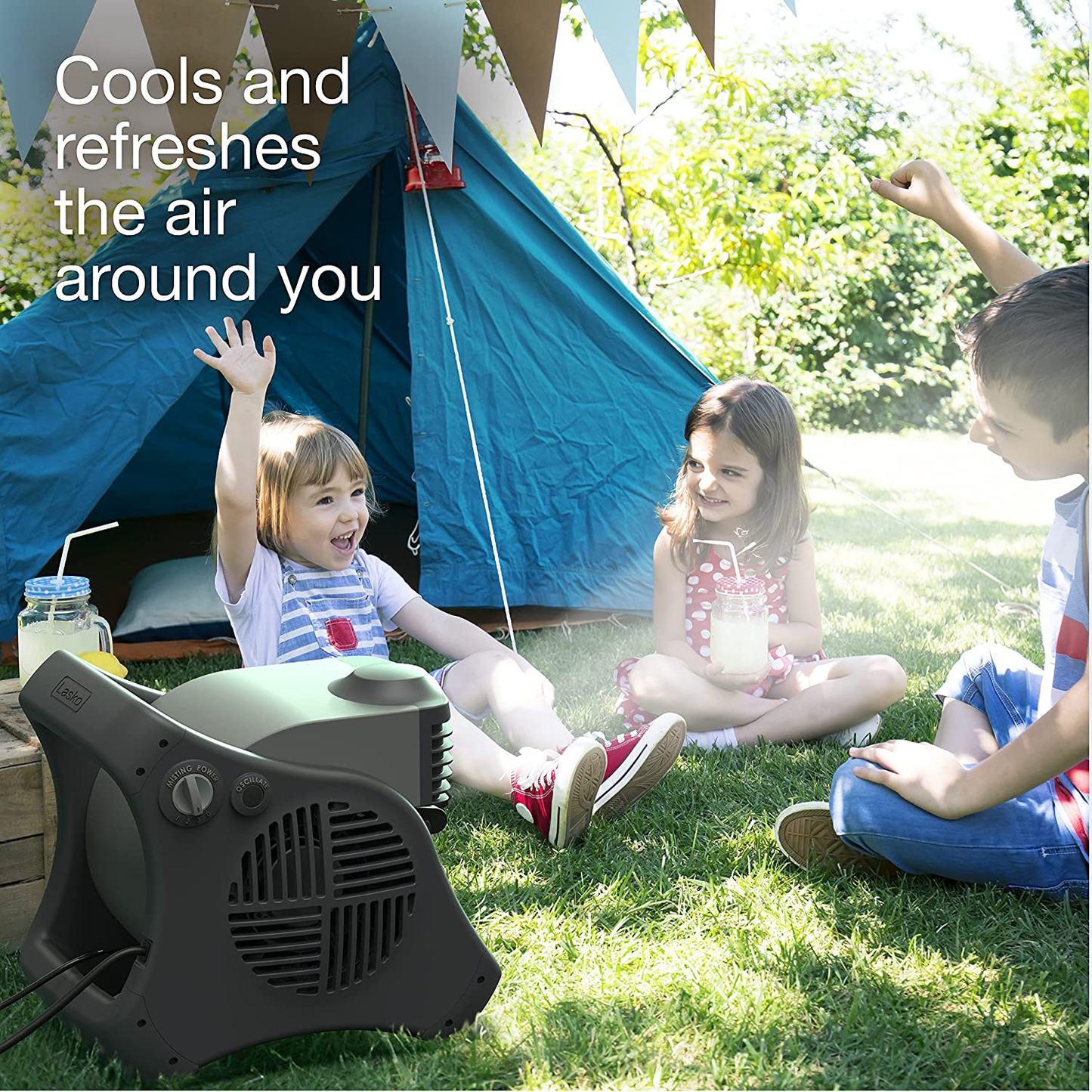 Lasko 7050 Misto Outdoor Misting Fan - Features Cooling Misters, Ideal for Camping, Patios, Picnics, & More