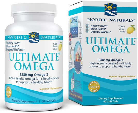 Ultimate Omega, Lemon Flavor - 1280 Mg Omega-3-60 Soft Gels - High-Potency Omega-3 Fish Oil Supplement with EPA & DHA - Promotes Brain & Heart Health - Non-Gmo - 30 Servings
