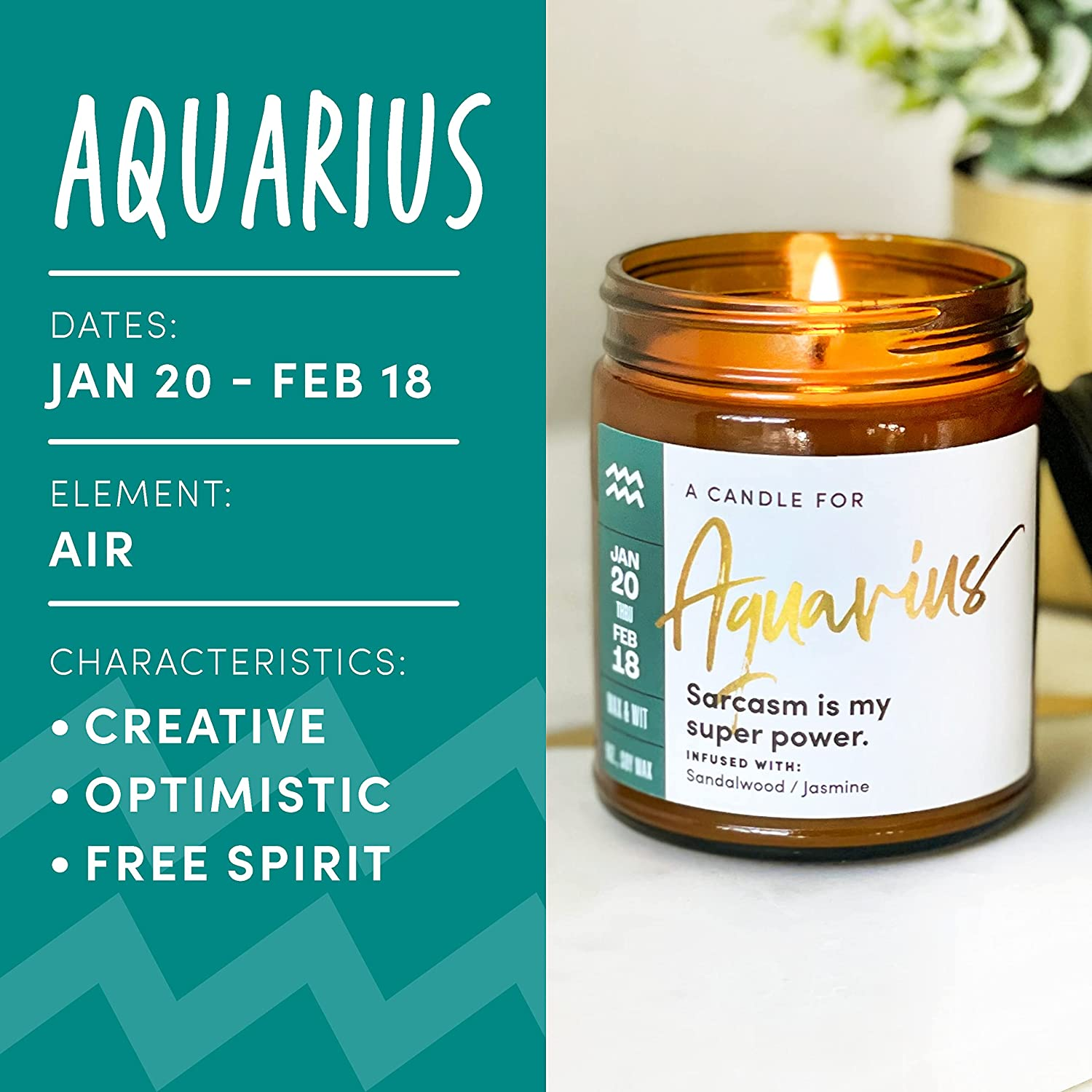 Aquarius Gifts for Women, Aquarius Soy Candle, Birthdate Candles, Zodiac Gifts for Women, Zodiac Sign Gifts, Astrology Gifts for Women Zodiac Candle, Horoscope Gifts - 9Oz