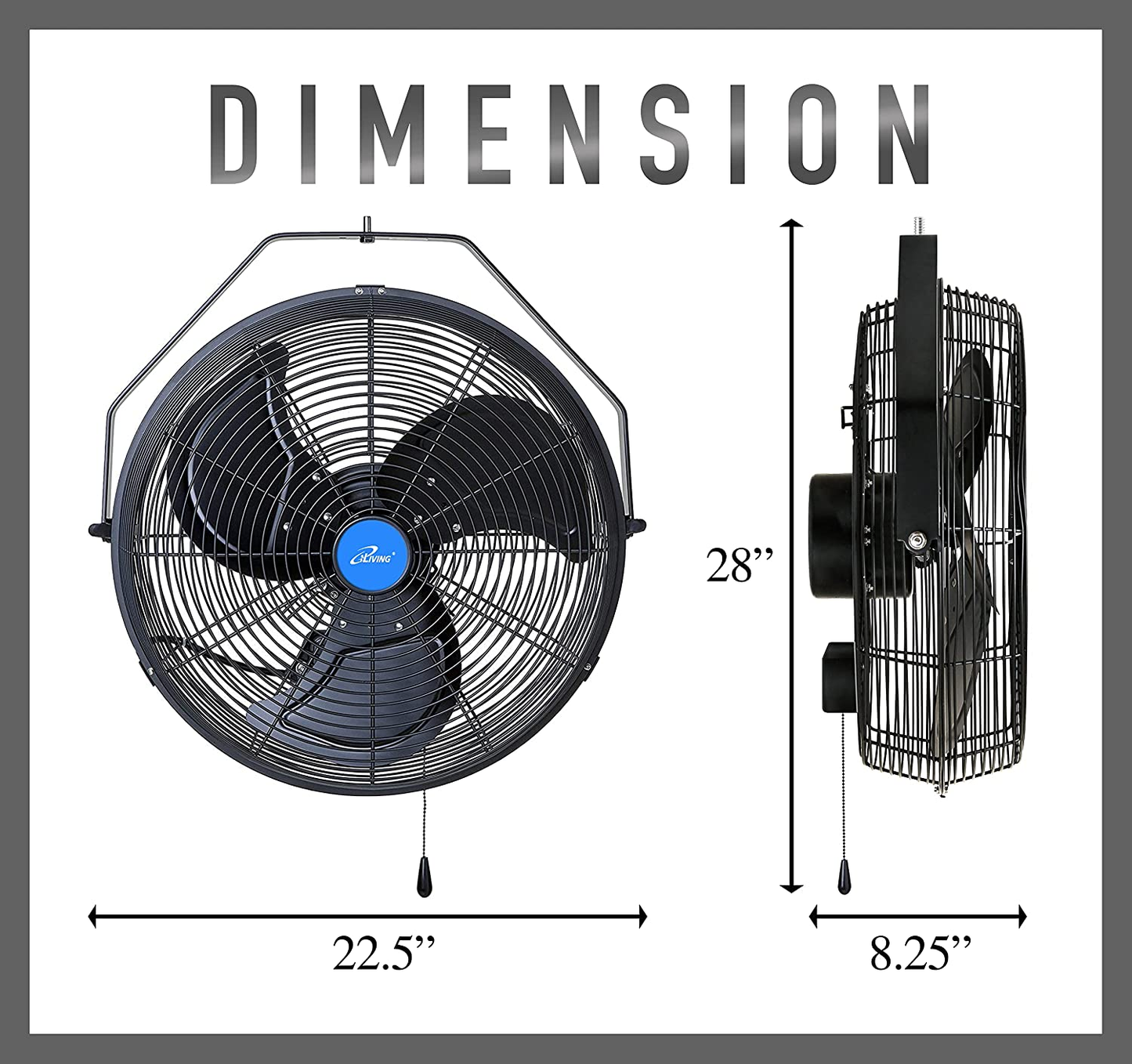 Iliving Wall Mounted Variable Speed Indoor/Outdoor Weatherproof Fan, Industrial Grade for Patio, Greenhouse, Garage, Workshop, and Loading Dock, Black (Outdoor 18")