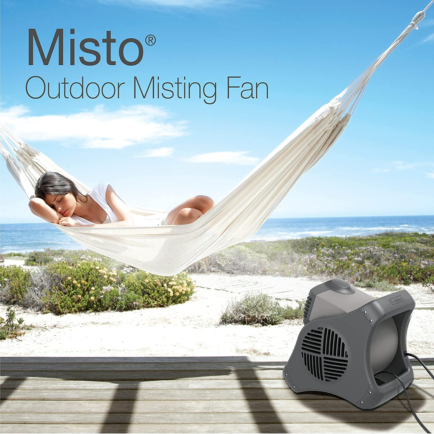 Lasko 7050 Misto Outdoor Misting Fan - Features Cooling Misters, Ideal for Camping, Patios, Picnics, & More