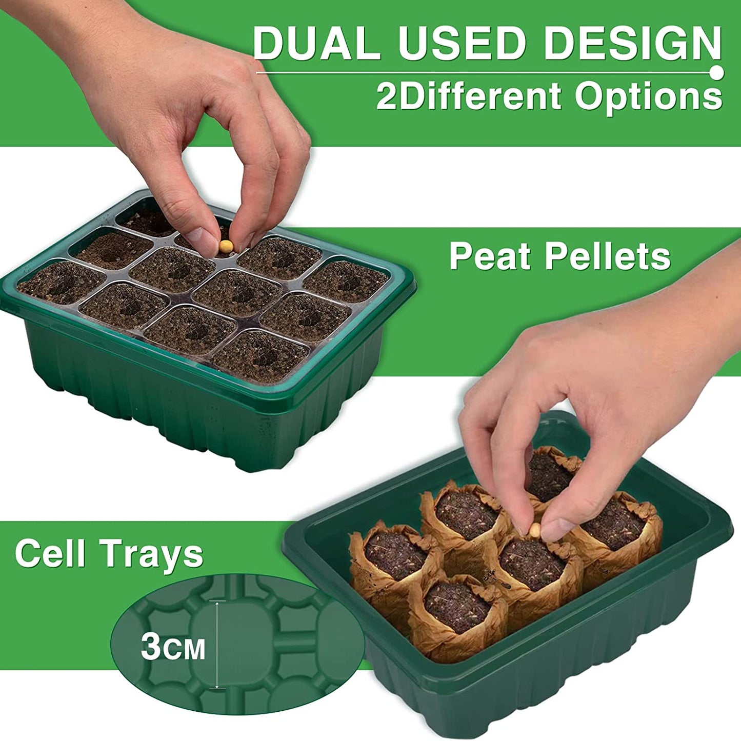 Seed Starter Tray with Grow Light, 4 Pack Seed Starter Kit with Timing Controller Adjustable Brightness, Thicken Seedling Starter Trays with Humidity Domes Heightened Lids, Gift Box