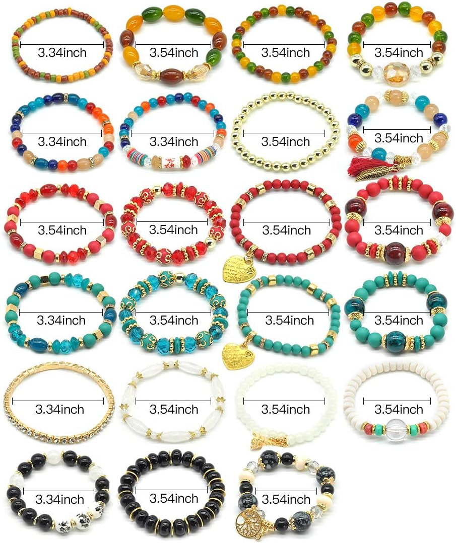 Bohemian Bracelet Sets for Women - 6 Sets Stackable Stretch Bracelets Multi-Color Boho Jewelry for Women Hippie Bracelets Dainty Jewelry Best Friend Gift