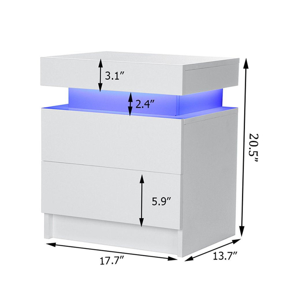 LED Light Bedside Table Cabinet Nightstand with Drawer Home Bedroom - White High Gloss Finish