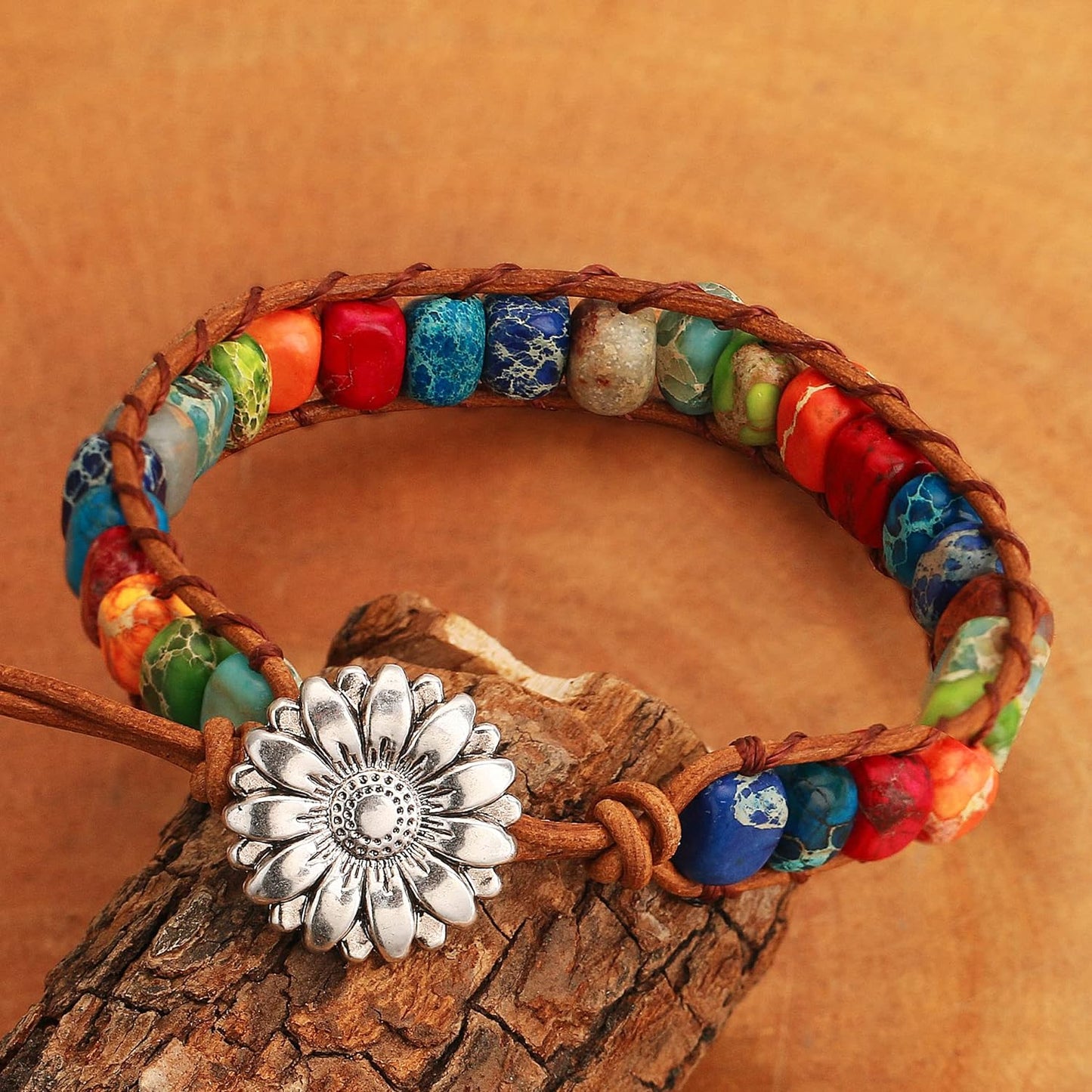 Spiritual Bracelets for Women with Hippie Stones Leather Wrap Healing Bead Bracelet Women Men