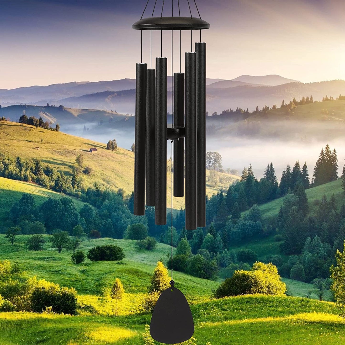 Wind-Chimes-Outdoor-Large-Decor, Deep Tone Soothing Melodic Tones Windchimes, Wind Chimes for Outside, Memorial Wind Chimes Best Gift for Mom Women Grandma Neighbors（32" Black Coated Aluminum）